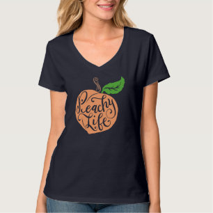 Camiseta Peachy Life Single Peach Quote Fruto Dibujar mano
