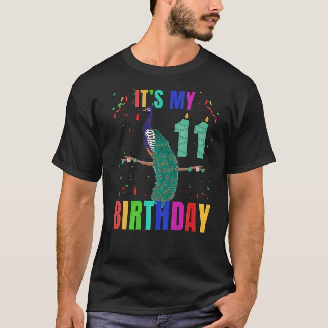 Camiseta Peacock 11º cumpleaños Cute Birds Animal Graphic (Anverso)