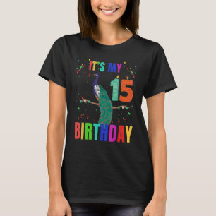 Camiseta Peacock 15th Birthday Cute Birds Animal Graphi