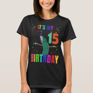 Camiseta Peacock 15th Birthday Cute Birds Animal Graphi
