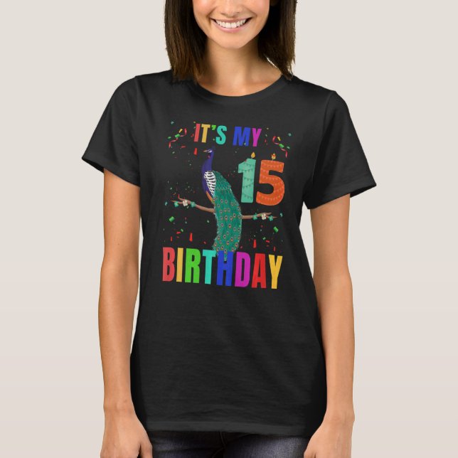 Camiseta Peacock 15th Birthday Cute Birds Animal graphic (Anverso)