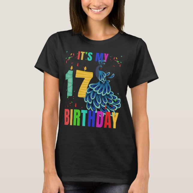 Camiseta Peacock 17.º cumpleaños Cute Birds Animal Graphic (Anverso)