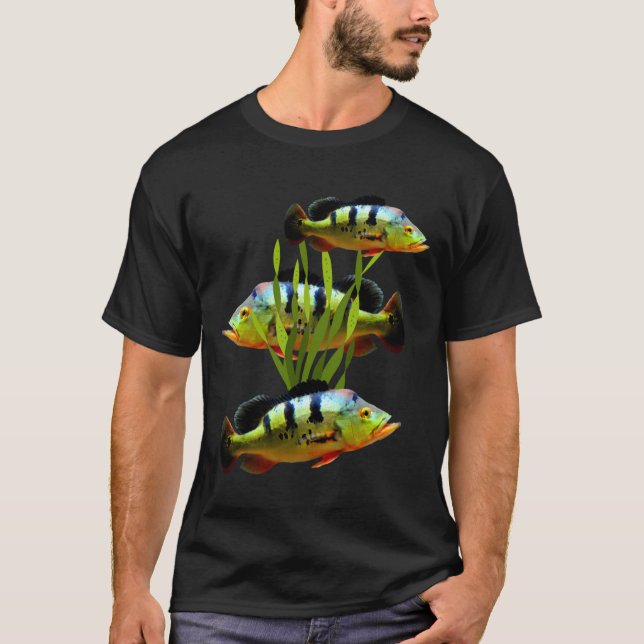 Camiseta Peacock Bass Aquarium Fish Tank Art (Anverso)