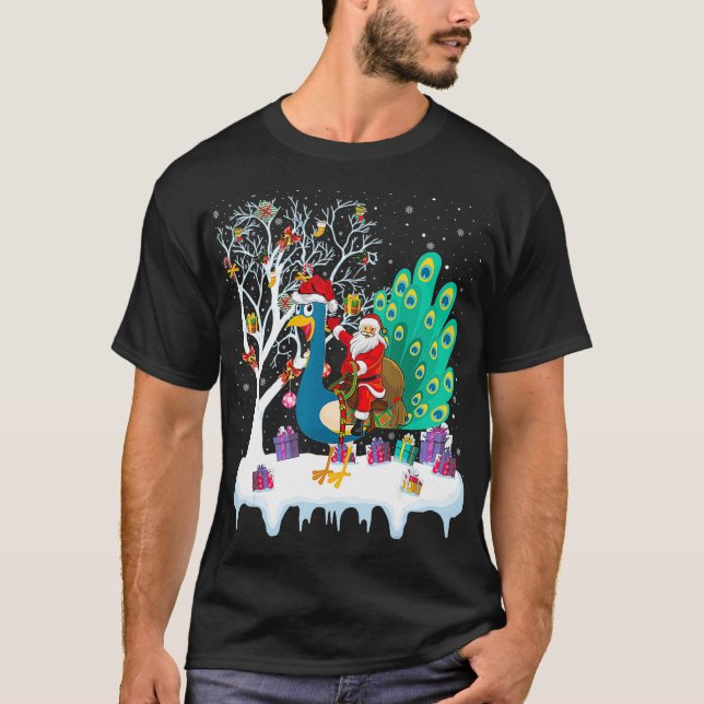Camiseta Peacock Bird Lover Xmas Regalo Santa Riding (Anverso)