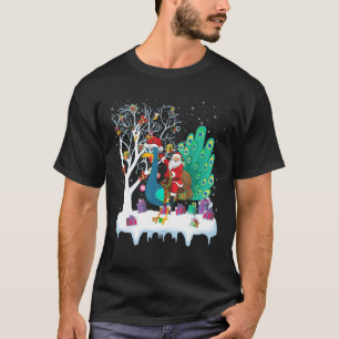 Camiseta Peacock Bird Lover Xmas Regalo Santa Riding Peacoc