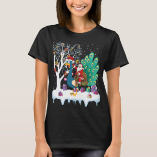 Camiseta Peacock Bird Lover Xmas Regalo Santa Riding Peacoc