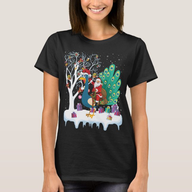 Camiseta Peacock Bird Lover Xmas Regalo Santa Riding Peacoc (Anverso)