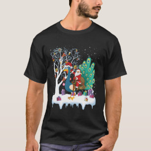 Camiseta Peacock Bird Lover Xmas Regalo Santa Riding Peacoc