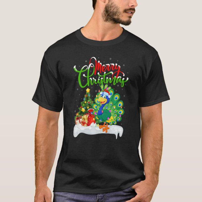 Camiseta Peacock Bird  Xmas Decorations Santa Peacock Chris (Anverso)