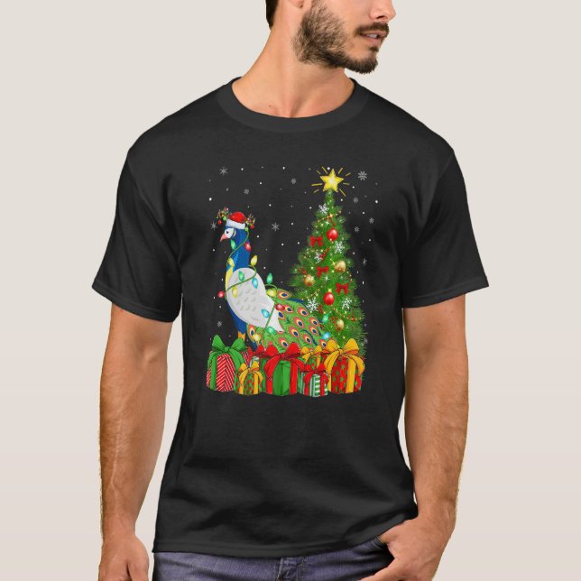 Camiseta Peacock Bird  Xmas Holiday Santa Peacock Christmas (Anverso)