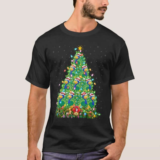 Camiseta Peacock Bird   Xmas Lights Santa Peacock Christmas (Anverso)