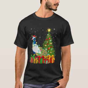 Camiseta Peacock Bird Xmas Tree Light Santa Hat Peacock