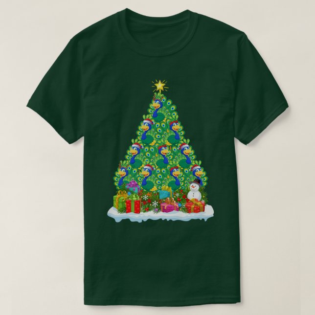 Camiseta Peacock Bird Xmas Tree Lighting Santa Peacock Chri (Diseño del anverso)