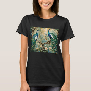 Camiseta Peacock Jungla floral Verde azulada dorada