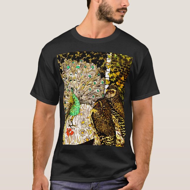 Camiseta Peacock y lechuzas de estilo Art Nouveau de los Pa (Anverso)