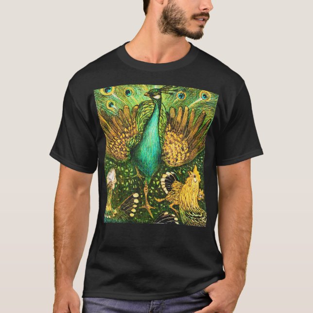 Camiseta Peacock y pollos de estilo Art Nouveau de los País (Anverso)