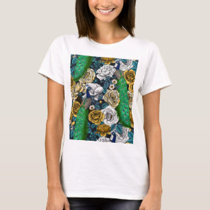 Camiseta Peacocks en el jardín rosa