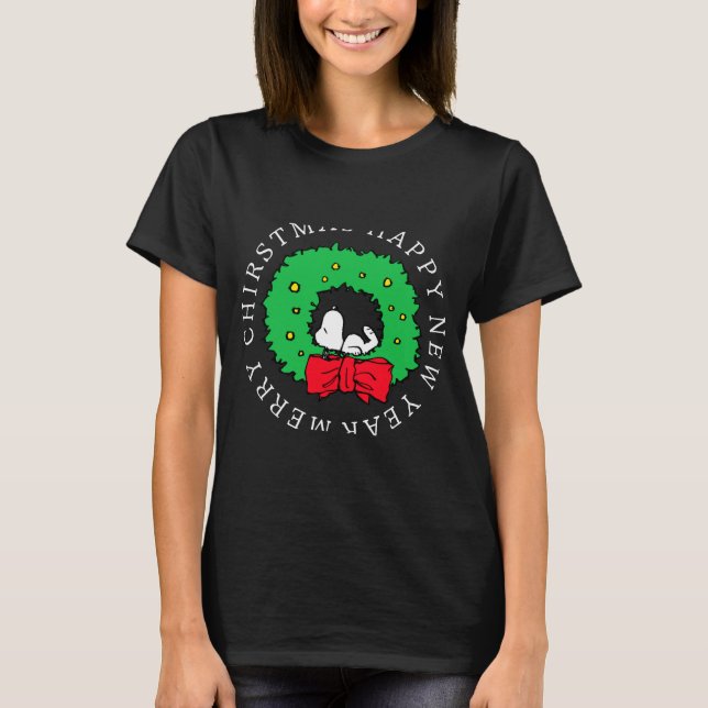 Camiseta Peanuts Christmas Wreath  (Anverso)