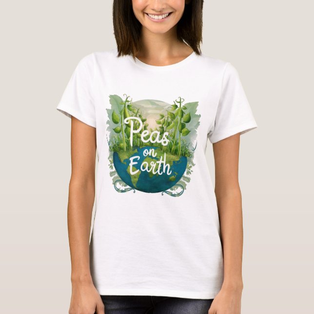 Camiseta Peas en la Tierra: Arte verde impreso para los ama (Anverso)
