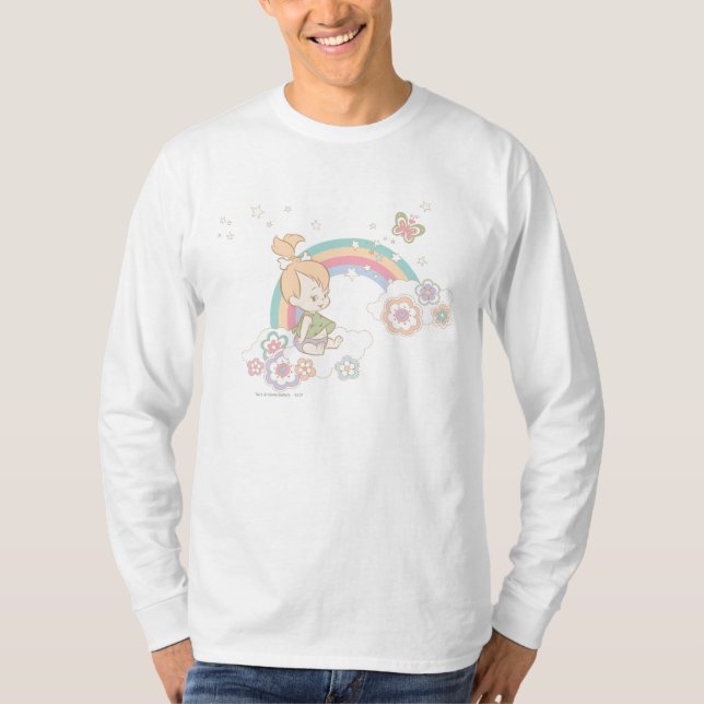 Camiseta PEBBLES™ Nubes de arcoiris y flores (Anverso)