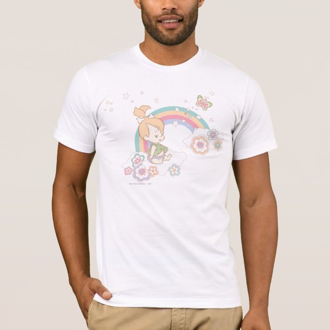 Camiseta PEBBLES™ Nubes de arcoiris y flores (Anverso)