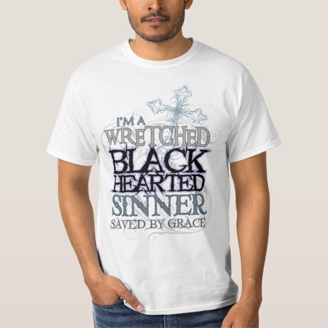 Camiseta pecador hearted negro desgraciado ahorrado por la (Anverso)