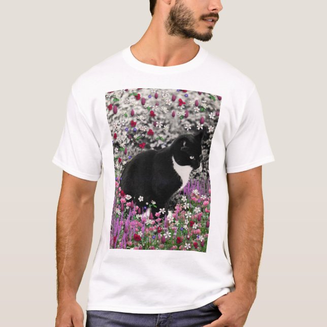 Camiseta Pecas en flores II - gatito blanco negro del (Anverso)