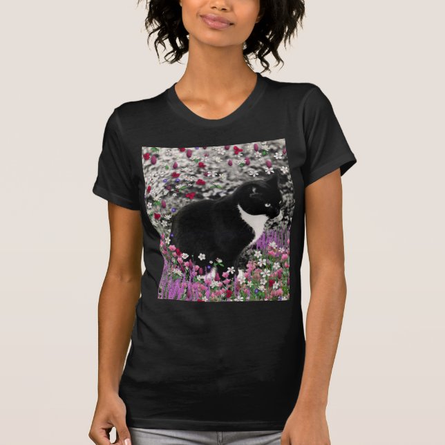Camiseta Pecas en flores II - gato del smoking (Anverso)