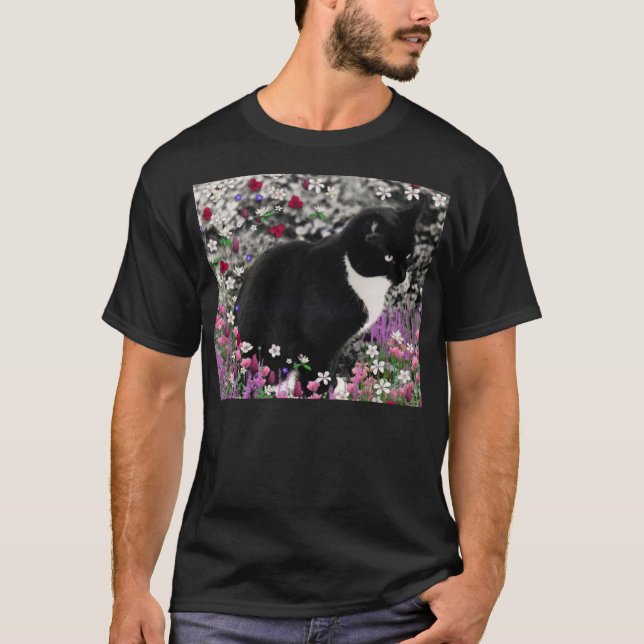 Camiseta Pecas en flores II - gato del smoking (Anverso)