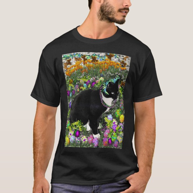 Camiseta Pecas, gato de Tux, en la caza para los huevos de (Anverso)