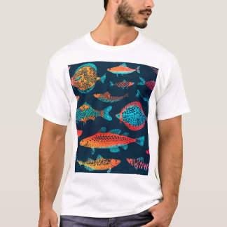Camiseta Peces acuarelas: Azul profundo sin foco