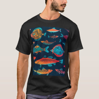 Camiseta Peces acuarelas: Azul profundo sin foco