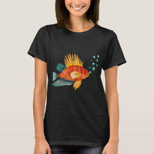 Camiseta Peces burbujas coloridas mar océano boceto acuarel