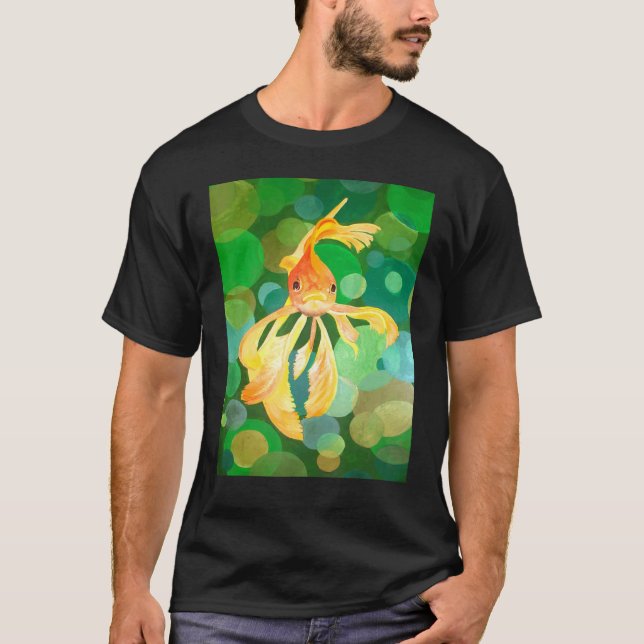 Camiseta Peces de Oro Artísticos Con Velo De Fondo Verde (Anverso)