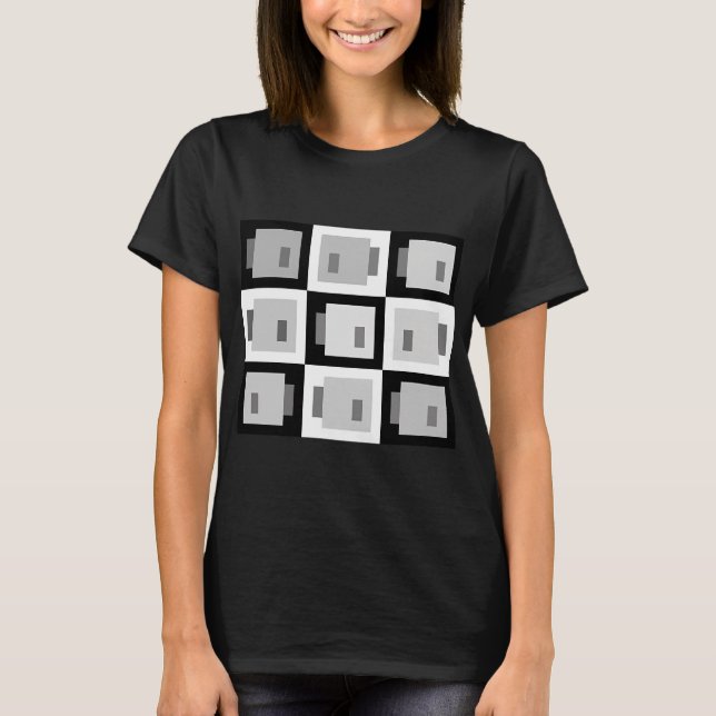 Camiseta Peces de píxeles súper simples, blanco y negro (Anverso)
