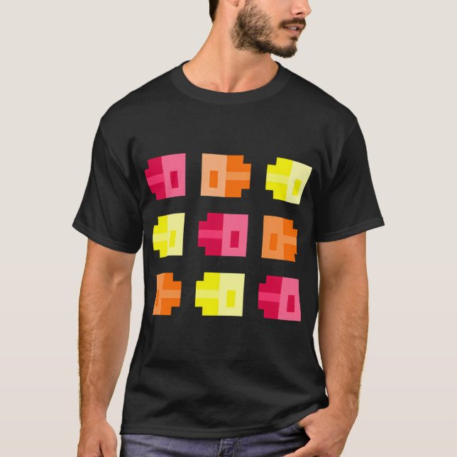 Camiseta Peces diminutos píxel, rojo naranja amarillo (Anverso)