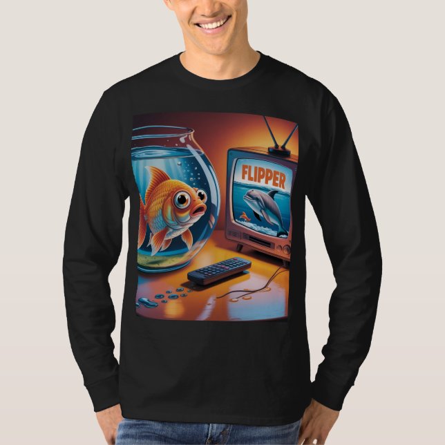 Camiseta peces DIVIRTIÉNDOSE viendo FLIPPER  (Anverso)