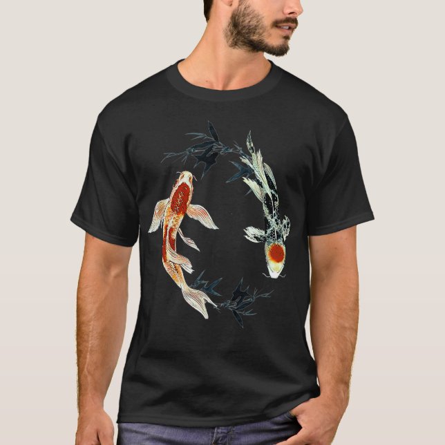 Camiseta peces koi yéndose yang con té de bambú (Anverso)