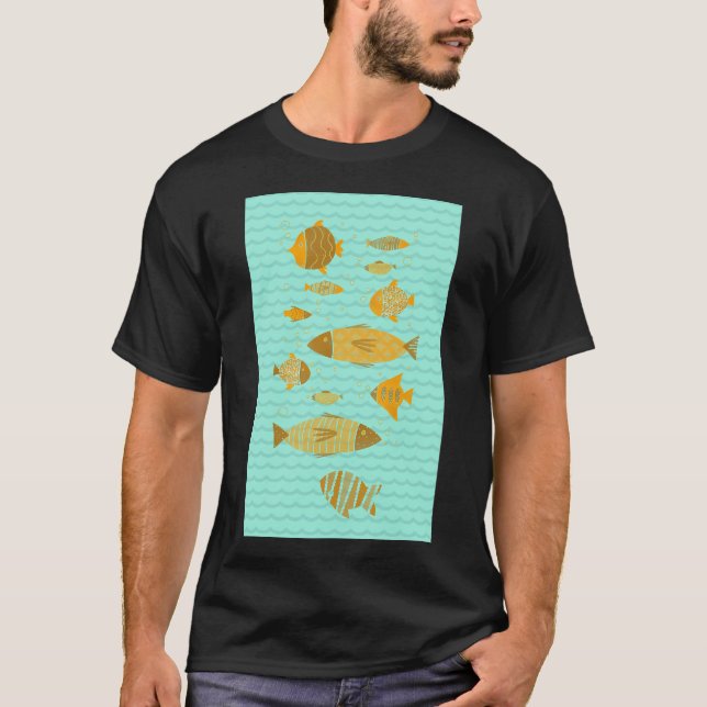 Camiseta Peces nadando en un mar azul (Anverso)