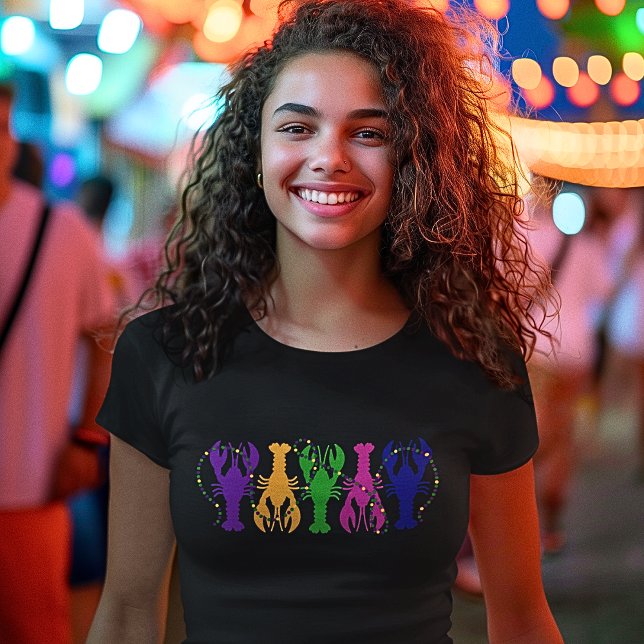 Camiseta Peces y cuentas de crujiente coloridas (Cute, Colorful, and festive crawfish t-shirt for Mardi Gras or any day!)