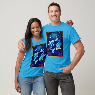 Camiseta Peces Zodíaco Piscis Nadando en Aguas Cósmicas