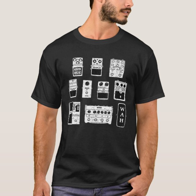 Camiseta Pedales de guitarra de época negros (Anverso)