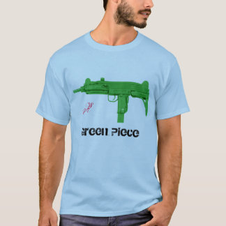 Camiseta pedazo del verde de la diversión del uzi, R