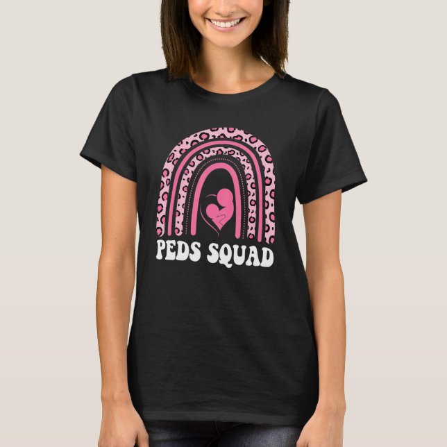 Camiseta Pediatra pediátrica Peds Squad Leopard Rainbow (Anverso)