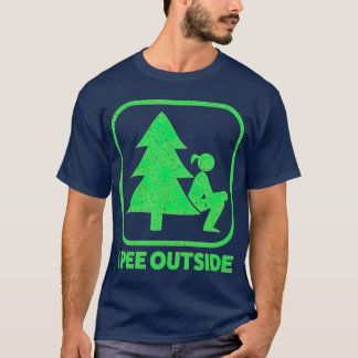 Camiseta Pee Afuera Rótulo Chica Divertido Camping Senderis