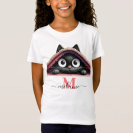 Camiseta Peek-a-Boo Kitten Nombre de guión Monograma Chicas