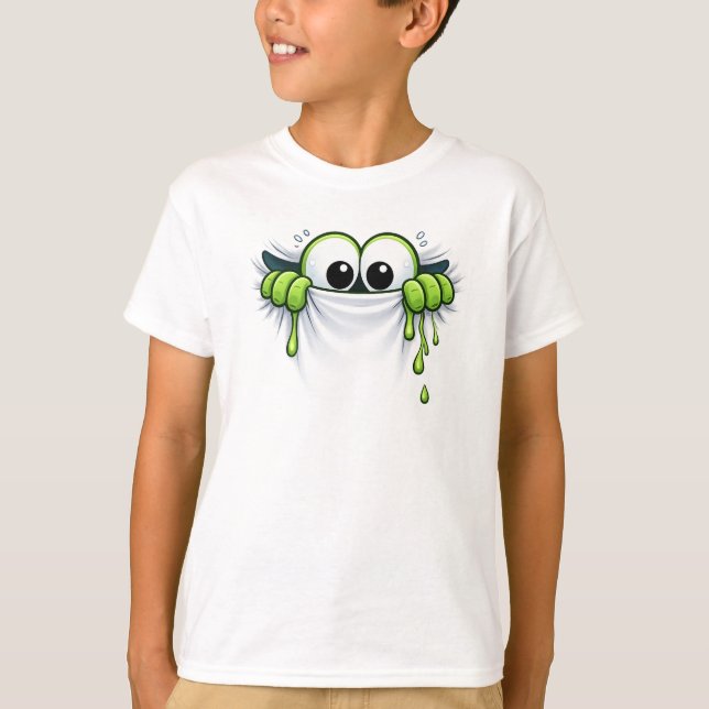 Camiseta Peek-a-Slime! Cute Goo Monster Peeking Design (Anverso)