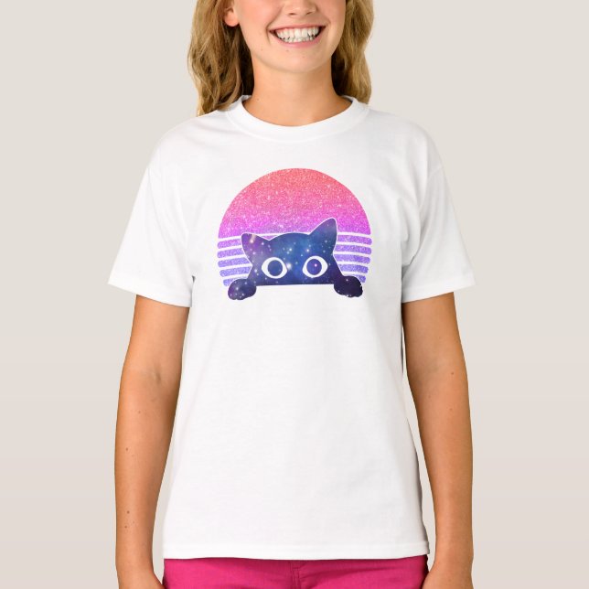 Camiseta Peeking Adorable de Gato Negro - Línea felina (Anverso)