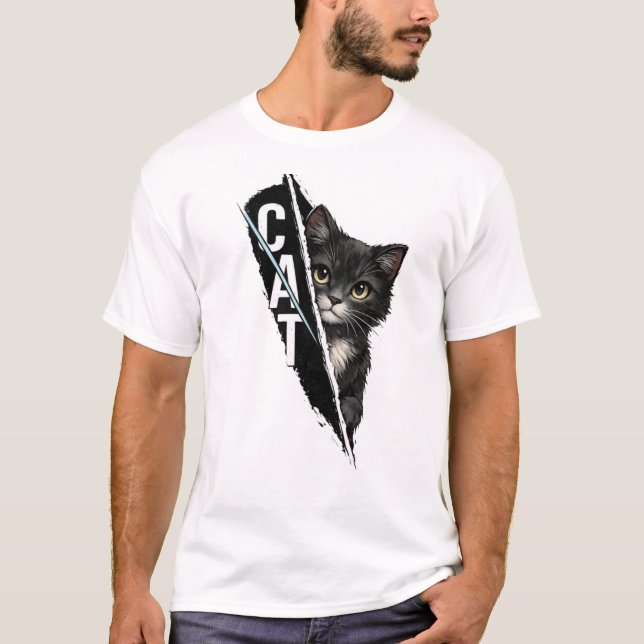 Camiseta Peeking Cat Graphic Design – Modern Artistic Cat I (Anverso)