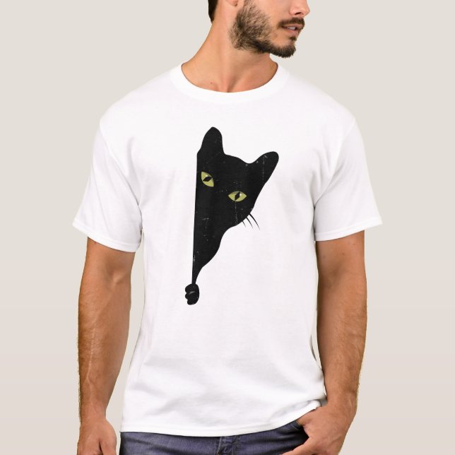 Camiseta Peeking de gato negro (Anverso)